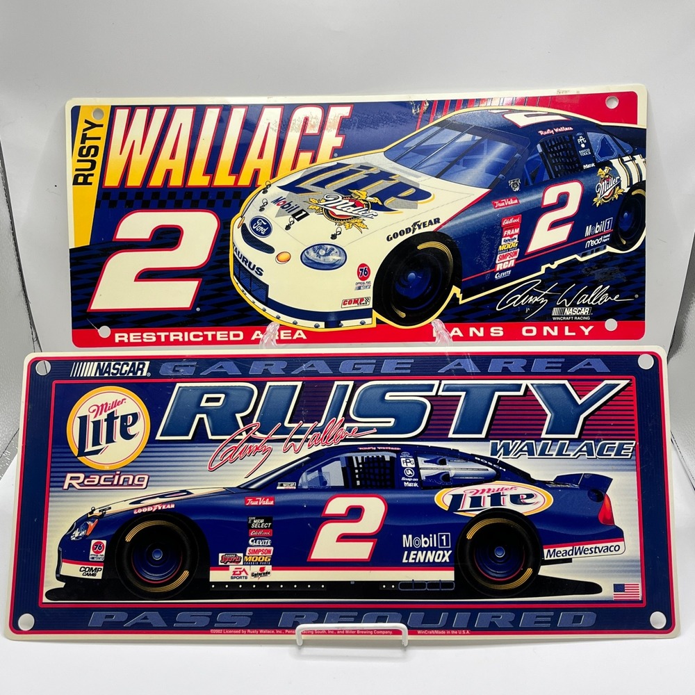 Rusty Wallace NASCAR Miller Lite Racing Sign Set 2pc 19in WinCraft 2002 Vintage
